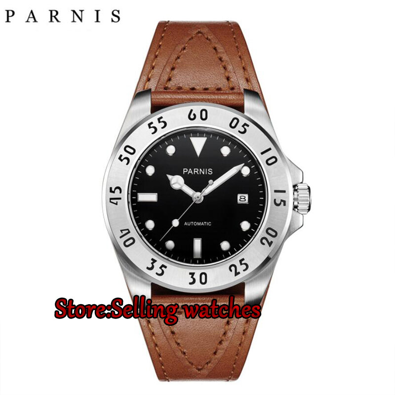 PARNIS-reloj mecánico automático para hombre, pulsera con fecha automática, luminosa, de 43mm, 100M