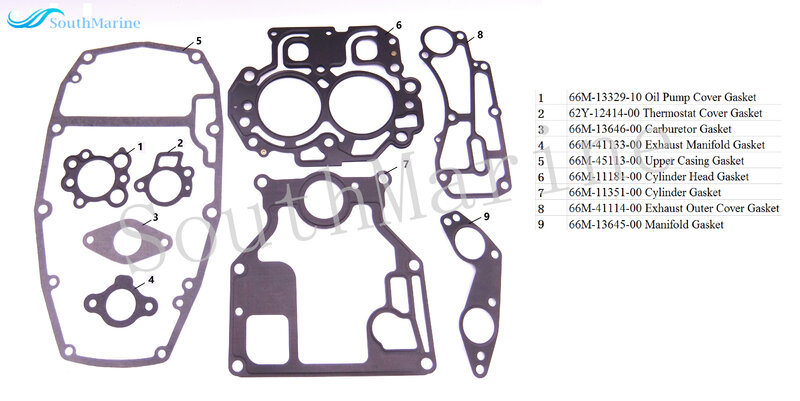 Poder completo Cabeça Seal Kit Junta, Barco Motor, 66M-W0001-01, 66M-W0001-02, 66M-W0001-20, 66M-W0001-21, para Yamaha F15, 15HP