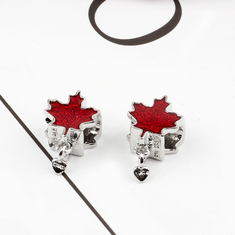 Asli Berlapis Perak Manik-manik Paduan Maple Daun Pesona Kanada Cinta Fit Gelang & Gelang DIY Wanita Perhiasan Membuat