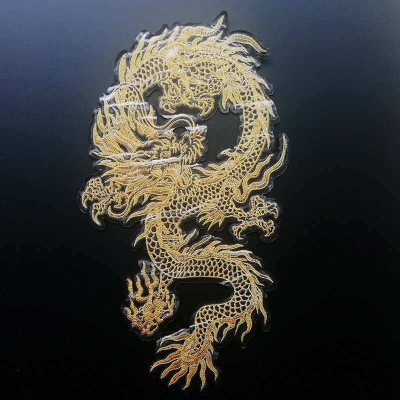 Prachtige Dier Gouden Chinese Draak Borduurwerk Patch Naaien Kleding Applique Voor Diy Kleding Accessoire Patch Gratis Levering
