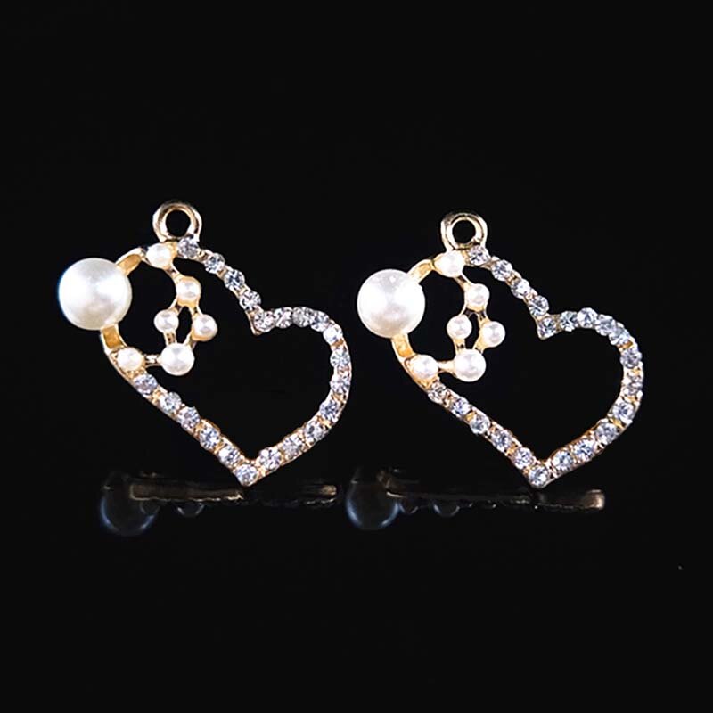 Boutons en forme de cœur avec perles et strass, 100 pièces, pour colliers, boucles d'oreilles, pendentifs ou accessoires pour cheveux, HZ385, nouveauté 2018