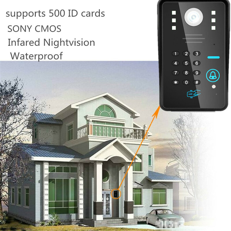 Видеодомофон с ЖК-дисплеем 7 дюймов, система RFID контроля доступа к двери, уличная камера, электрический замок «удар» + беспроводной пульт дистанционного управления