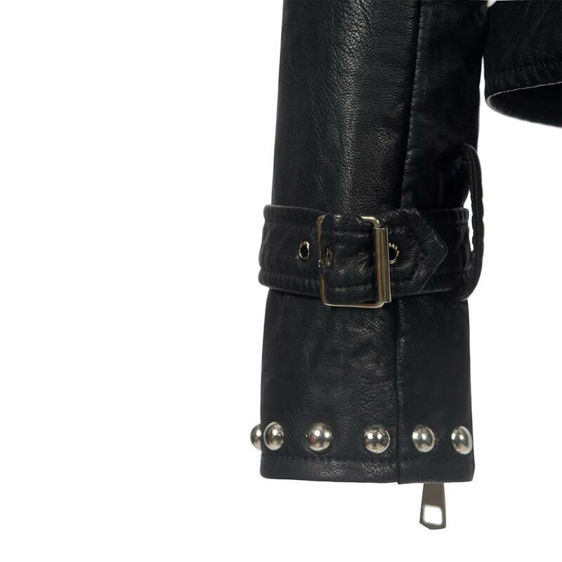 SX Gothic PU Faux Leather Belt Rivet Jaket Musim Gugur Musim Dingin Fashion Jaket Motor Hitam PUNK Pakaian 2019
