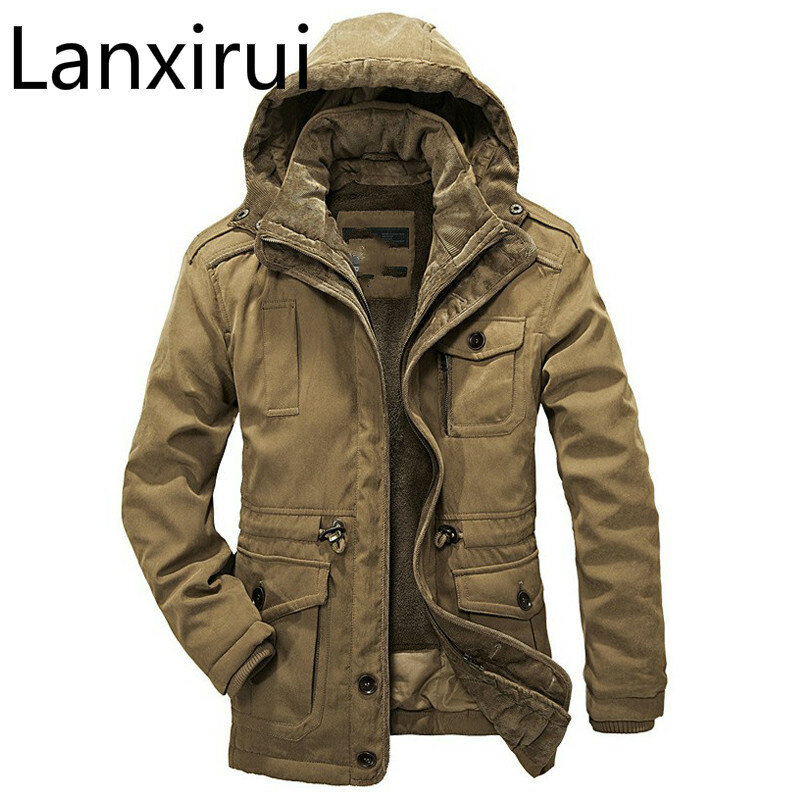 Мужская зимняя куртка с хлопковой подкладкой, с капюшоном, размеры до 4XL