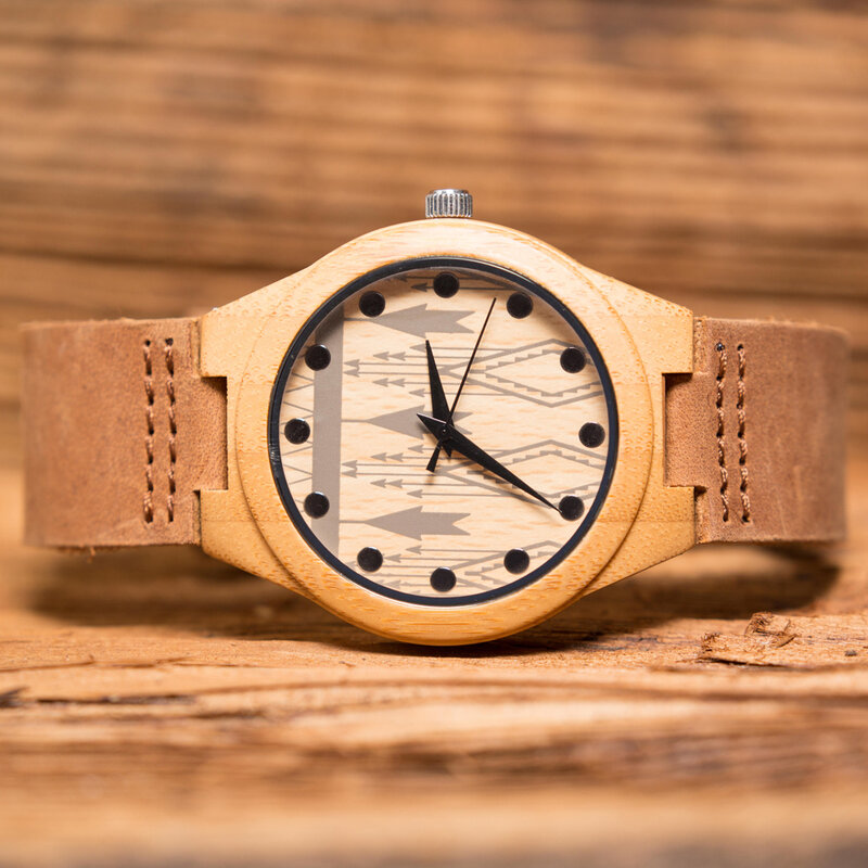 뜨거운 판매 애인 시계 없음 로고 성격 표면 대나무 부드러운 진짜 가죽 스트랩 시계 2019 선물