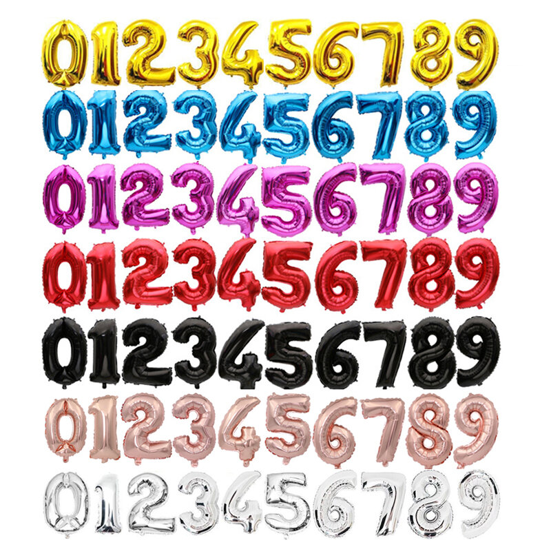 Globos de aluminio con dígitos para decoración de fiesta de cumpleaños, globos de boda para niños, número 0-9, 9 colores disponibles, 16 pulgadas, 32 pulgadas