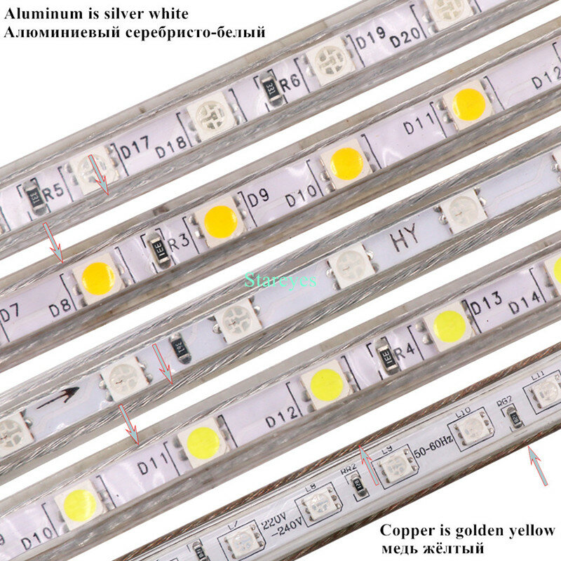 Tira de luces LED Flexible, cinta de un solo color, impermeable IP67, PCB, 5000M, 220V, 5050 SMD, 60LED/M, 8mm, 50 rollos, envío gratis