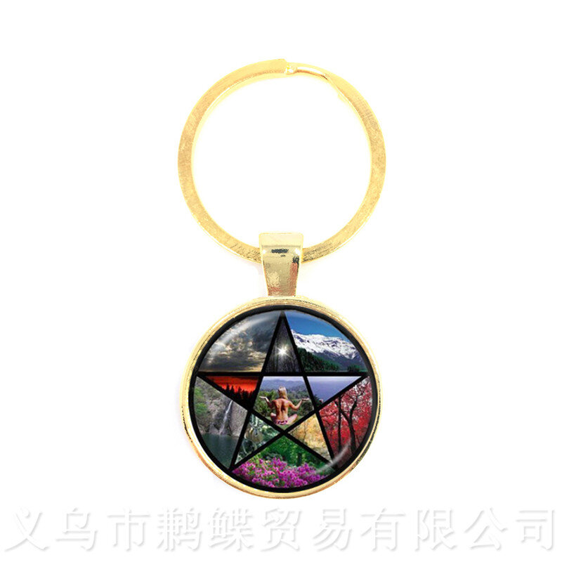 Supernatural Wickedest Pentagramm Satanic Keychain Glas Cabochon Goth Anhänger Schlüsselring Wiccan Stern Geschenk Für Beten für happines