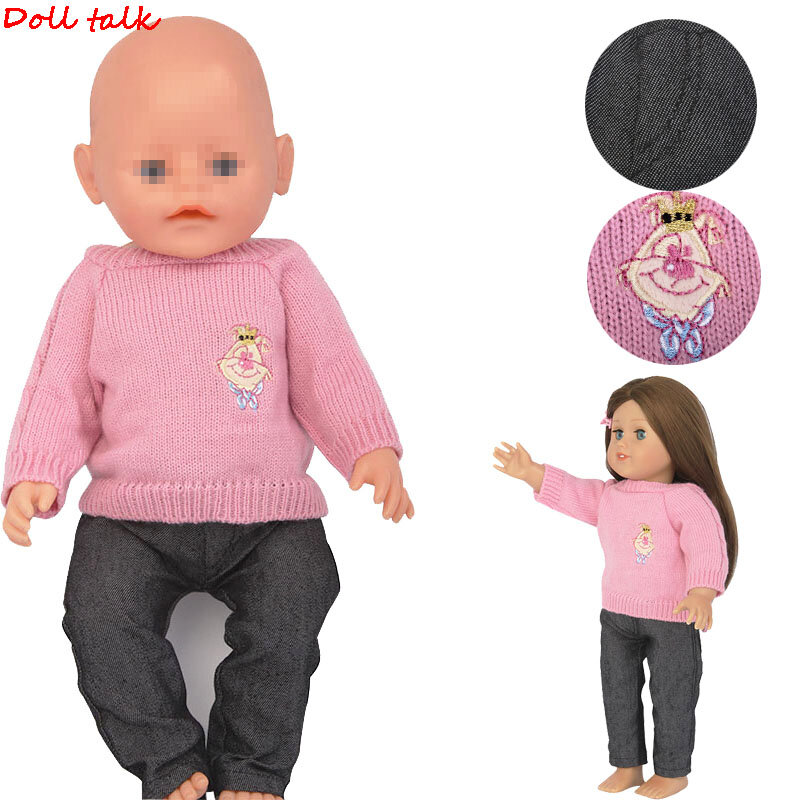 Новая модная кукольная одежда, комплект с надписью «розовый», свитер джинсовая одежда для маленьких девочек костюм подходит для 43 см для ух...