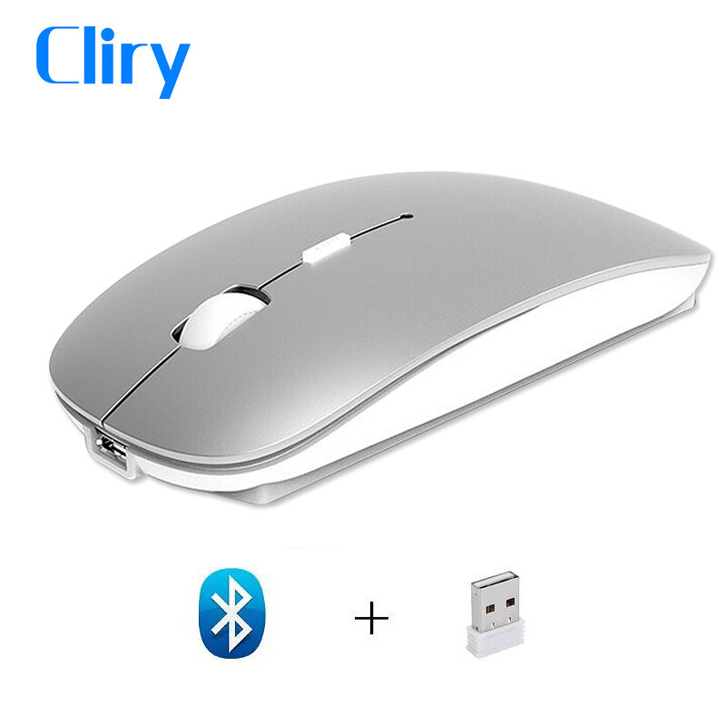 Cliry 2 Em 1 Recarregável Bluetooth 4.0 + Dual Mode Sem Fio 1600 DPI Mouse Ergonômico Óptico Portátil Ultra-fino camundongos para Mac