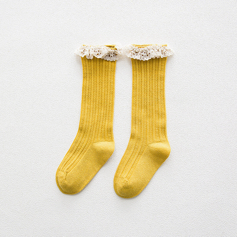 Knee High Socks para crianças com renda, plissado meias, aquecedores de perna, algodão, menina, princesa, bebê, criança, material barato, frete grátis