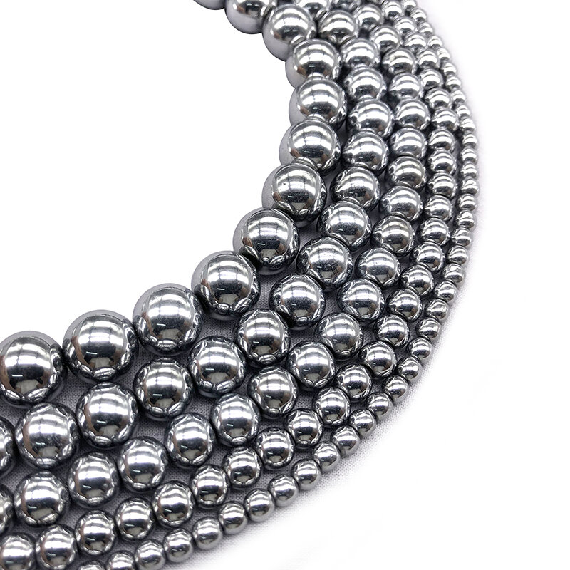 Batu Alam Putih Keperakan Bijih Besi Manik-manik Bulat Longgar Beads 4 Mm 6 Mm 8 Mm 10 Mm 12 Mm DIY kalung Gelang Perhiasan Membuat Accessor