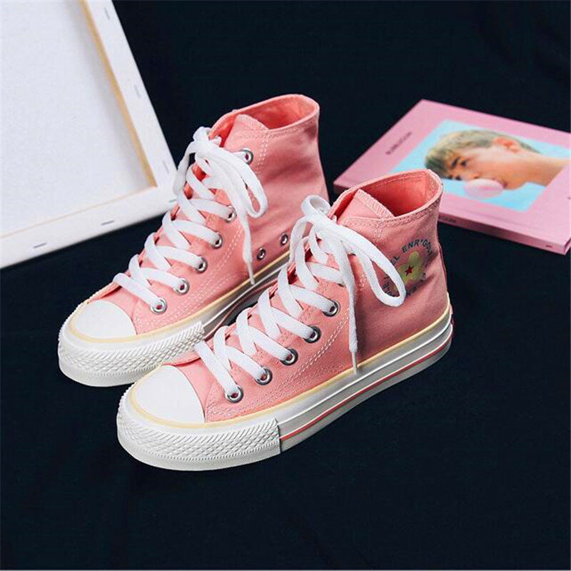 High-top canvas shoes female students 2020 spring and summer wild wild casual lace fashion women's shoes