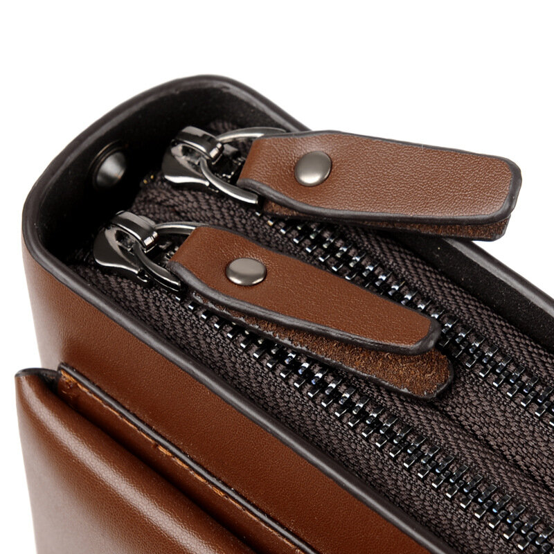 男性用の二重ジッパー付きポケット,大容量の財布,ソフトロングウォレット,電話ケース,カードホルダー