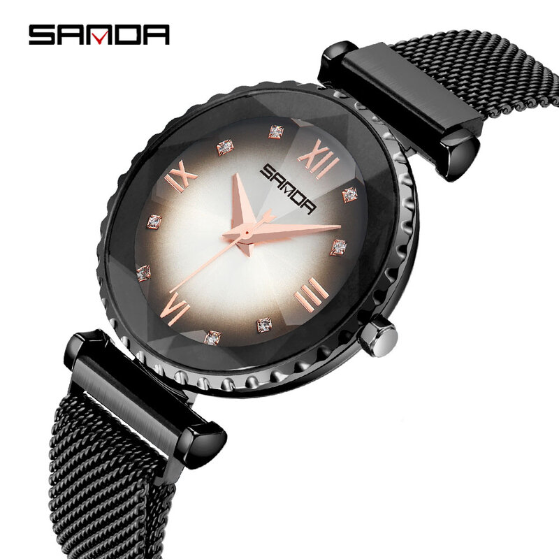 SANDA Mode nieuwe damesmode horloge reloj mujer dames horloges diamond luxe horloge datum klok vrouwen rose goud horloge