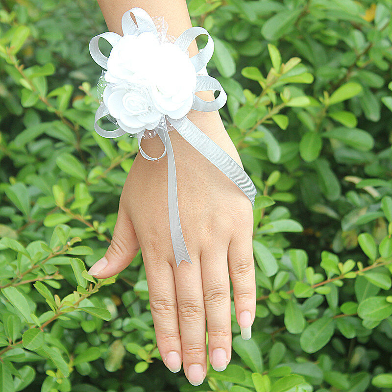 WifeLai-A 1 шт., Роза из полиэтилена, ручной цветок на запястье с лентой, свадебные аксессуары для свадьбы, искусственная кожа и жениха SW003