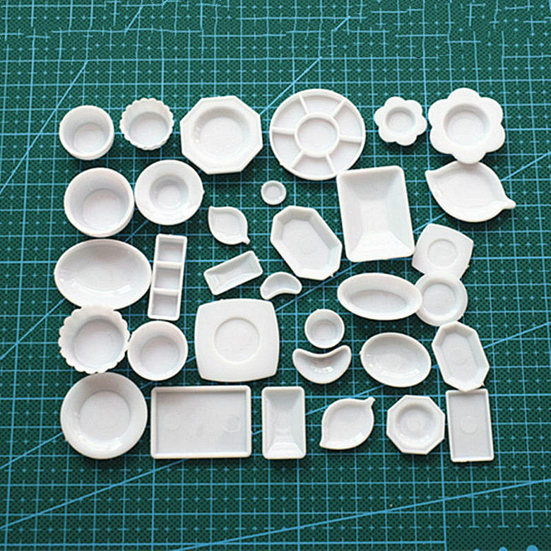 33 stücke Puppe Trays Platten Mini Lebensmittel Weiß Gerichte Geschirr Puppenhaus Miniatur Puppen Zubehör Küche Spielzeug