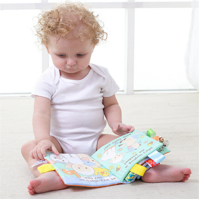 Buku kain mainan bayi gaya hewan monyet/burung hantu/anjing baru lahir belajar pendidikan buku kain anak sensorik bayi mainan kerincingan bayi