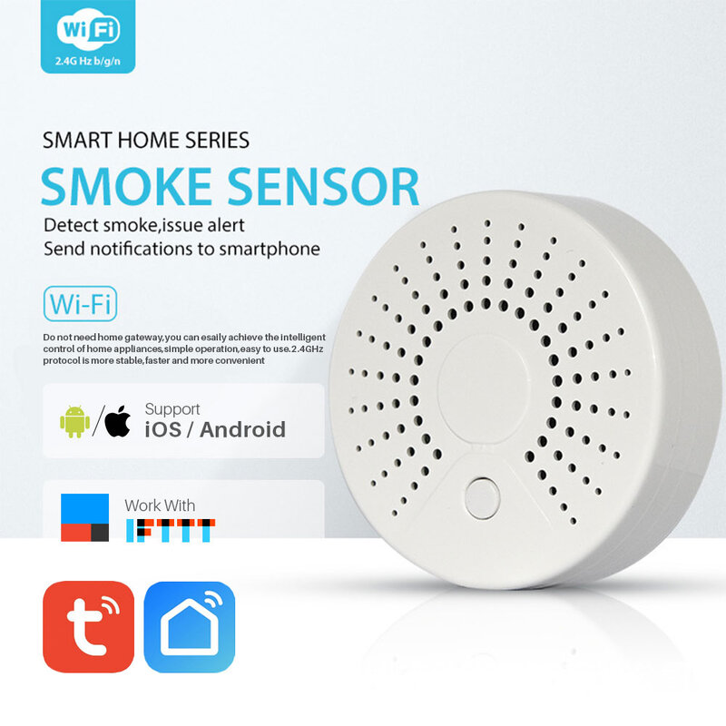 Wi-fi inteligente Fogo Fumaça Sensor de Temperatura Temperatura Detector de Fumaça Sem Fio Sistema de Alarme da Segurança Home de Automação Inteligente vida
