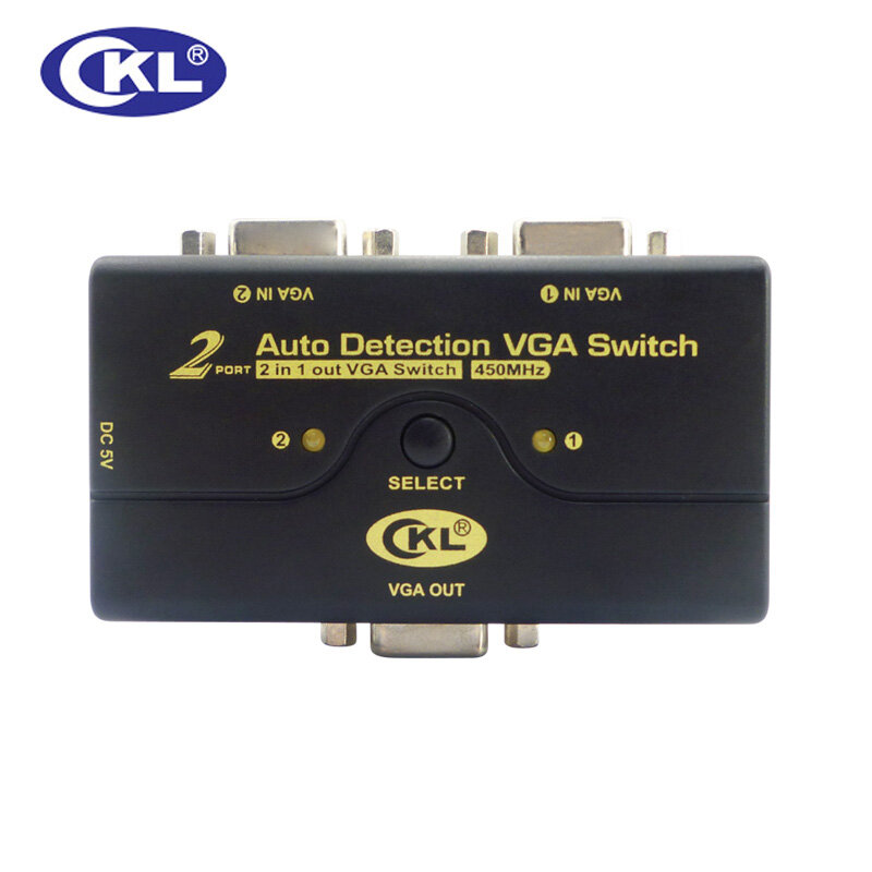 Автоматический VGA-переключатель CKL ABS, 2 входа 1 выход, 1 монитор, 2 компьютера, поддержка автоматического обнаружения, 2048*1536, 450 МГц, с питанием от USB, CKL-21A