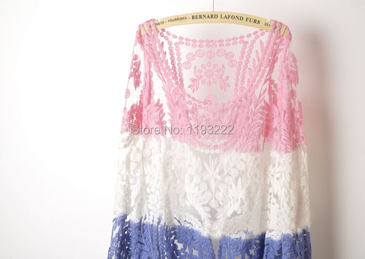 Blusa de renda bordada fofa para mulheres, camiseta de renda semi transparente floral, de crochê, de manga comprida com degradê