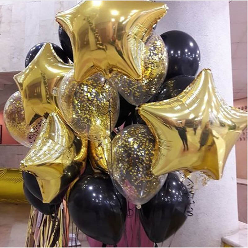 Globos de confeti de Metal cromado dorado, bolas de estrella de 18 pulgadas, globo de helio de aluminio, decoraciones de boda, fiesta de cumpleaños, juguete, 18 piezas por juego