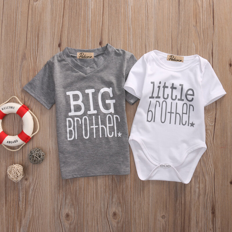 Macacão e roupa infantil fofo com escrito, jogo de camiseta para meninos e meninas, roupas casuais de família