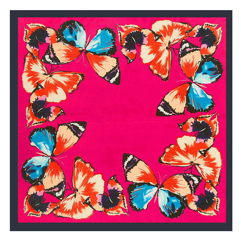 MENGLINXI-bufanda de seda de sarga para mujer, pañuelo cuadrado pequeño con estampado de mariposa, marca de lujo, 60cm x 60cm, 2023