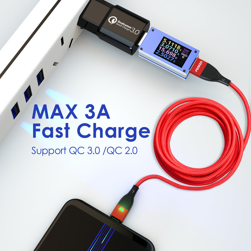FONKEN-Cargador magnético de cable con micro USB para teléfono móvil, cable de carga rápida magnético con conector tipo C para iPhone, Samsung, Huawei, Xiaomi