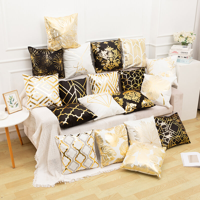 Poszewka na poduszkę w kolorze złotym w kolorze czarnym i białym, w kolorze złotym, dekoracyjna świąteczne poszewki na poduszki na poduszki do drzemki pokrowiec na sofę