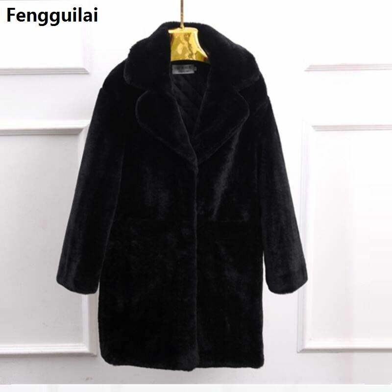 따뜻한 인조 모피 코트 및 재킷 여성용, 단색, 두꺼운, 따뜻한, 겨울