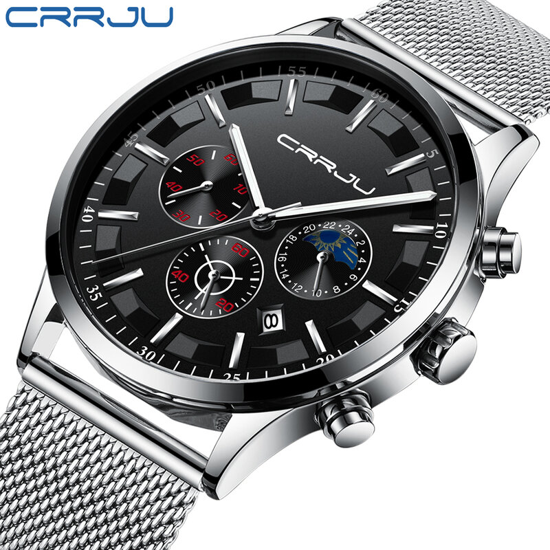 Relogio Masculino CRRJU 2019 nowy modny Top luksusowa marka męska Business Casual data kwarcowy zegarek Relojes Hombre najlepsze prezenty