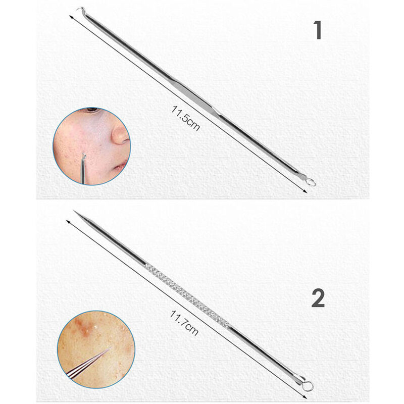 10pcs Blackhead Remover Acne Pimble Removal Needles Tweezer Set Facial Deep Cleaning Black Spots Dot Blemish Extractor Kit Tools