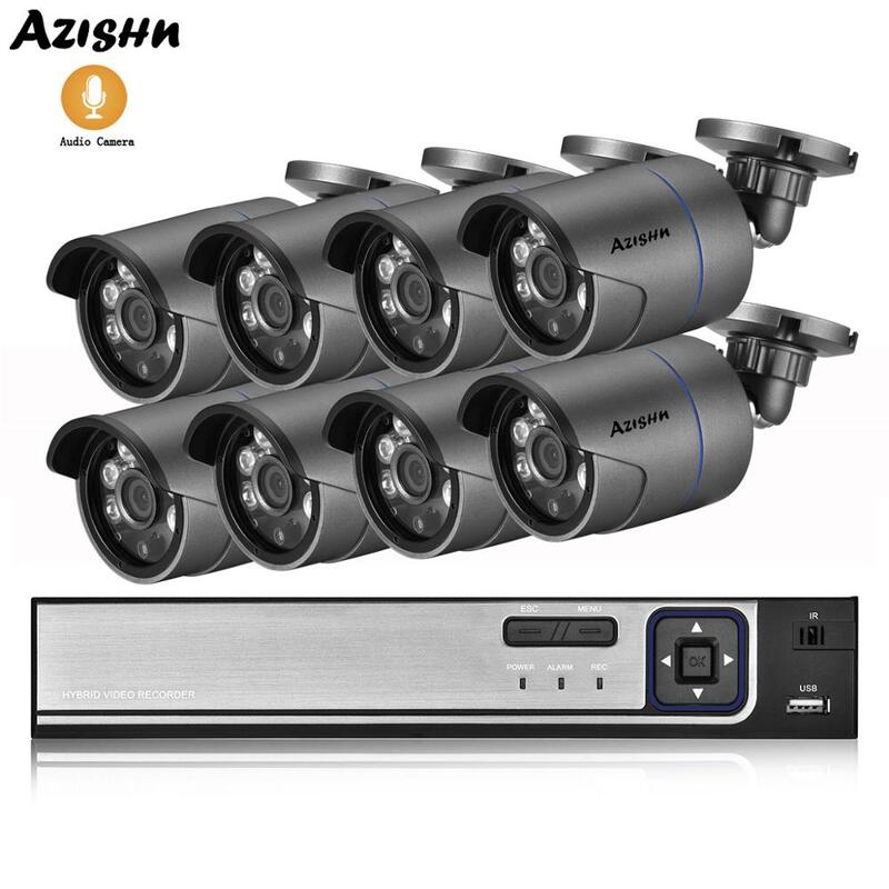 AZISHN-sistema de seguridad CCTV para el hogar, Kit de vigilancia P2P, 8 canales, NVR POE, detección facial, HD, grabación de Audio para exteriores