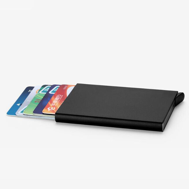 Nuevo soporte automático de tarjeta de aluminio Silde para tarjetas de efectivo para hombres Negocios RFID Cartera de bloqueo de tarjeta de crédito funda protectora de bolsillo