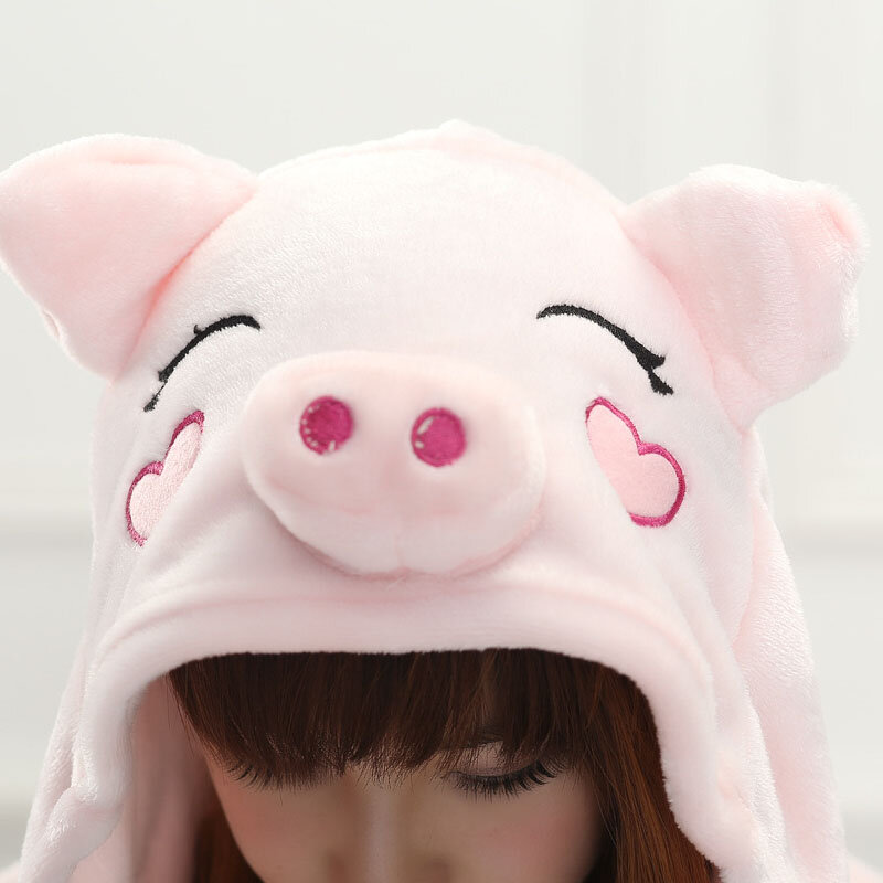 여성 원지 동물 사랑스러운 돼지 Kigurumis 성인 파티 점프 슈트, 생일 선물 겨울 따뜻한 잠옷, 소녀 만화 핑크 잠옷