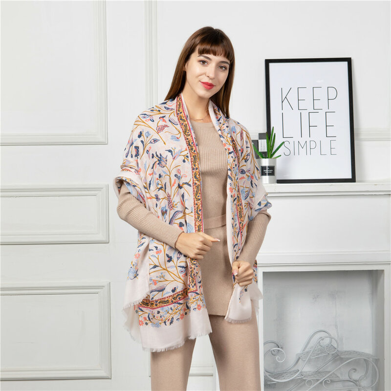 Jinjin. QC 2019 nouvelle écharpe femmes coton matériau Multi couleur motif Floral 180*90cm à la mode léger écharpes toutes les saisons