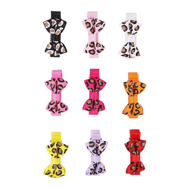 Mini Dogs Bow Hairgrips Girls Leopard Printing Whole Wrapped Safety Hair Clips Kids Hairpins Hair Accessories