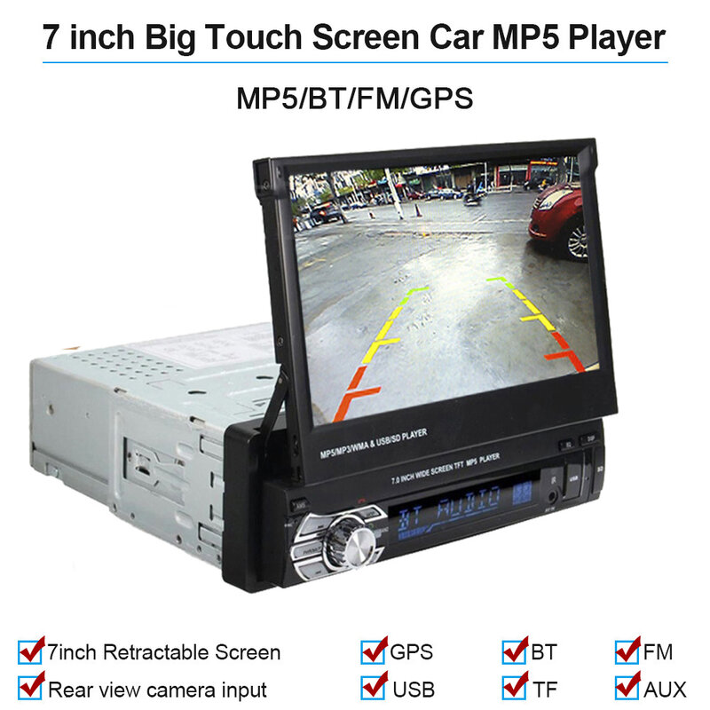 Podofo-REPRODUCTOR MP5 con GPS para coche, autorradio estéreo con pantalla táctil de 7 pulgadas, HD, 1DIN, Bluetooth, FM, MP5, USB y AUX