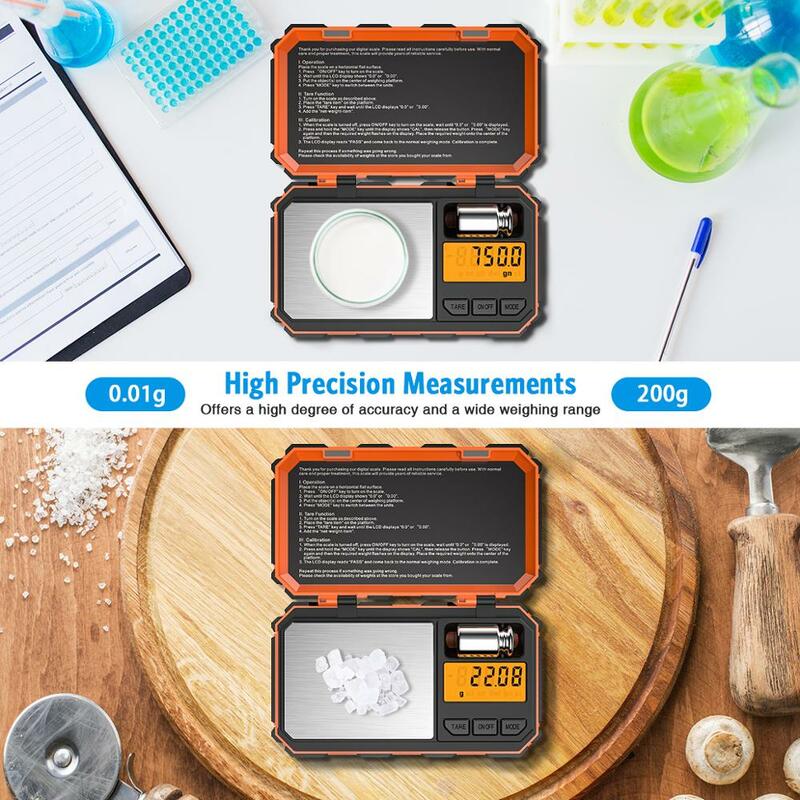 Digital Mini Scale 200g 0.01g Pocket Scale with 50g Calibration Weight Electronic Smart Scale for Food Tablets Jewelry