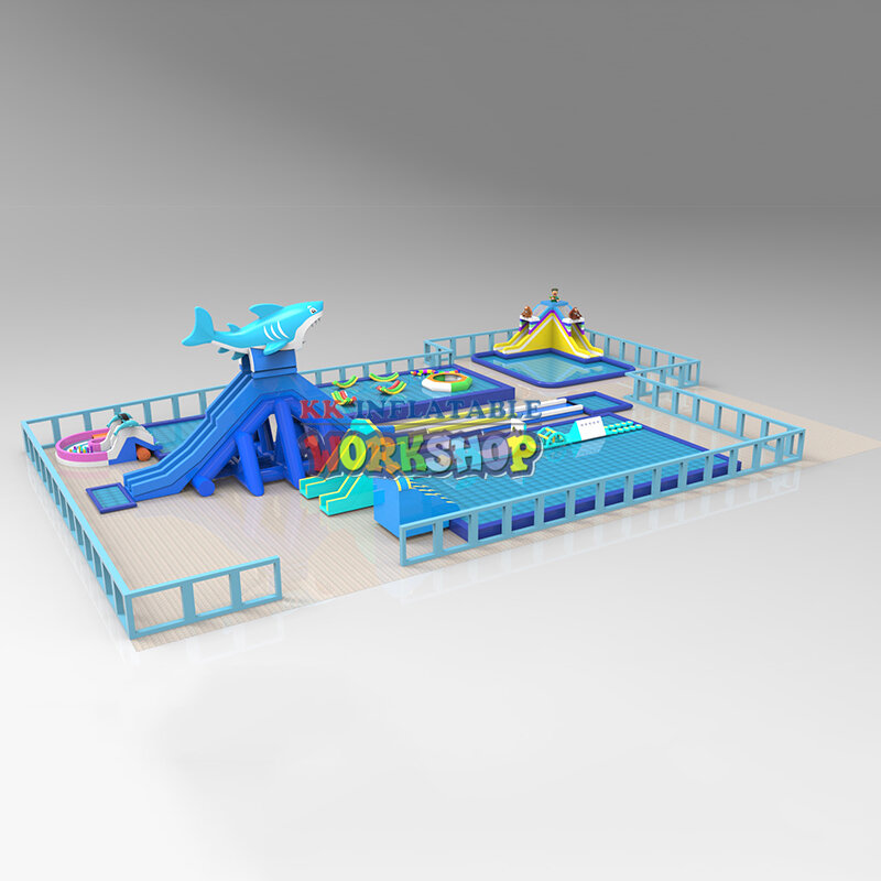 Escorregador de hippo inflável, escorregador de água de tubarão inflável, acima do chão, para piscina d'água, jogos, parque de verão