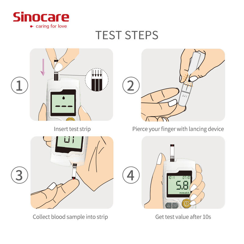 SINOCARE – Glucomètre, bandelettes de test et lancettes GLM, lecteur de glycémie pour mesurer médicalement le taux de glucose dans le sang, testeur de diabète, GA-3