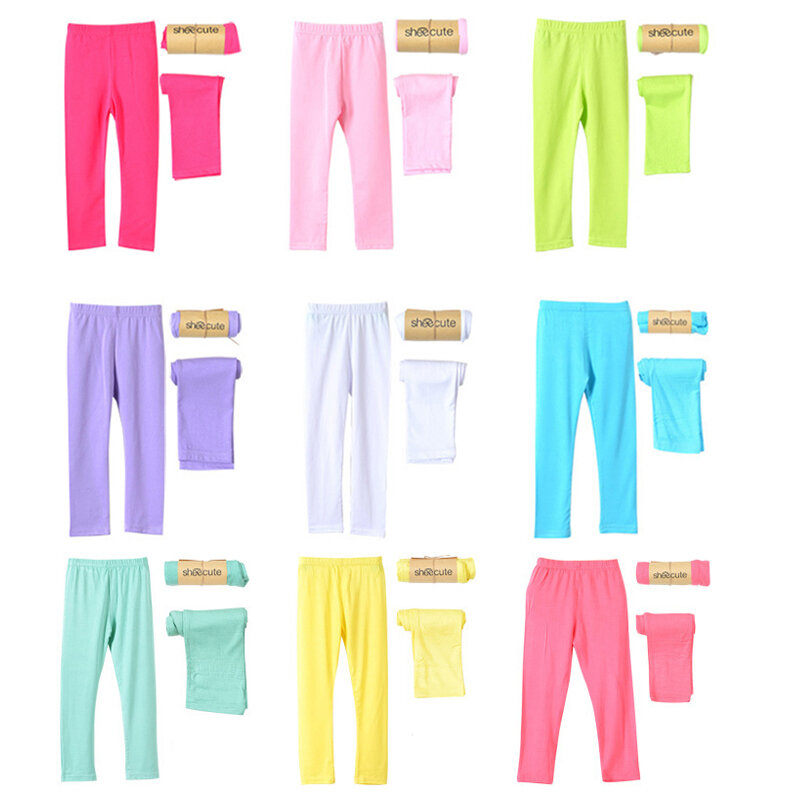 Леггинсы для девочек, хлопковые, эластичные, однотонные, ярких цветов, облегающие брюки для девочек