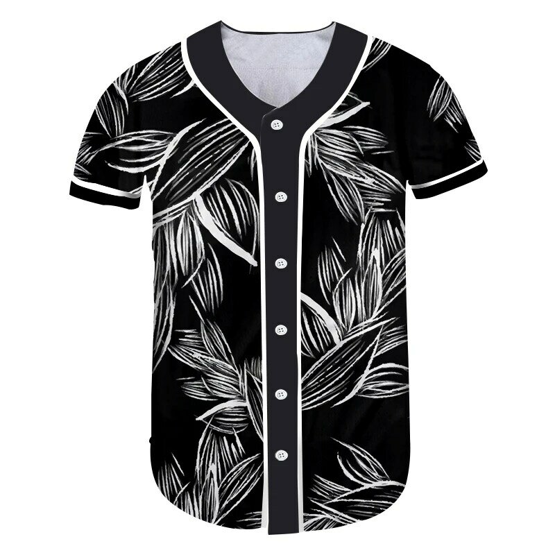 Egkb 버튼 티셔츠 캐주얼 3d 프린트 숲 잎 야구 셔츠 남성/여성 반팔 탑 티 힙합 유니섹스