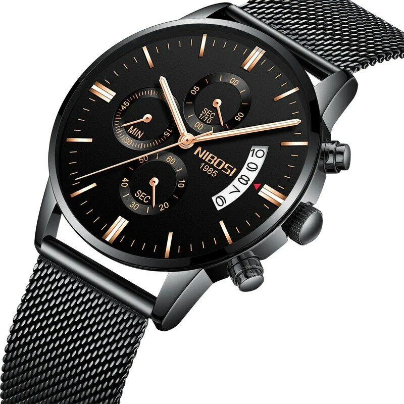 NIBOSI Men Watches 2019 Luxury Brand Business Quartz Wristwatch Waterproof Casual Dress Watch Men Full Steel Relogios Masculino
