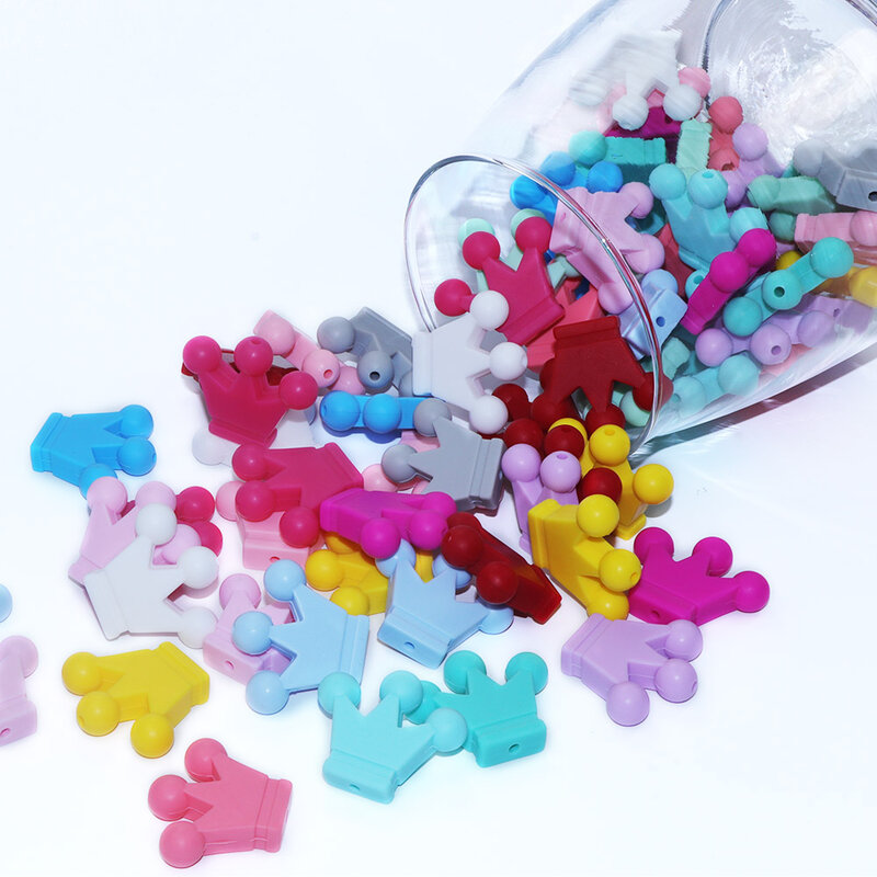 Joepada 10 sztuk/partia silikonowe korona koraliki dziecko gryzak Chew naszyjnik smoczek klipy łańcuch DIY prysznic zabawki koraliki BPA bezpłatne akcesoria