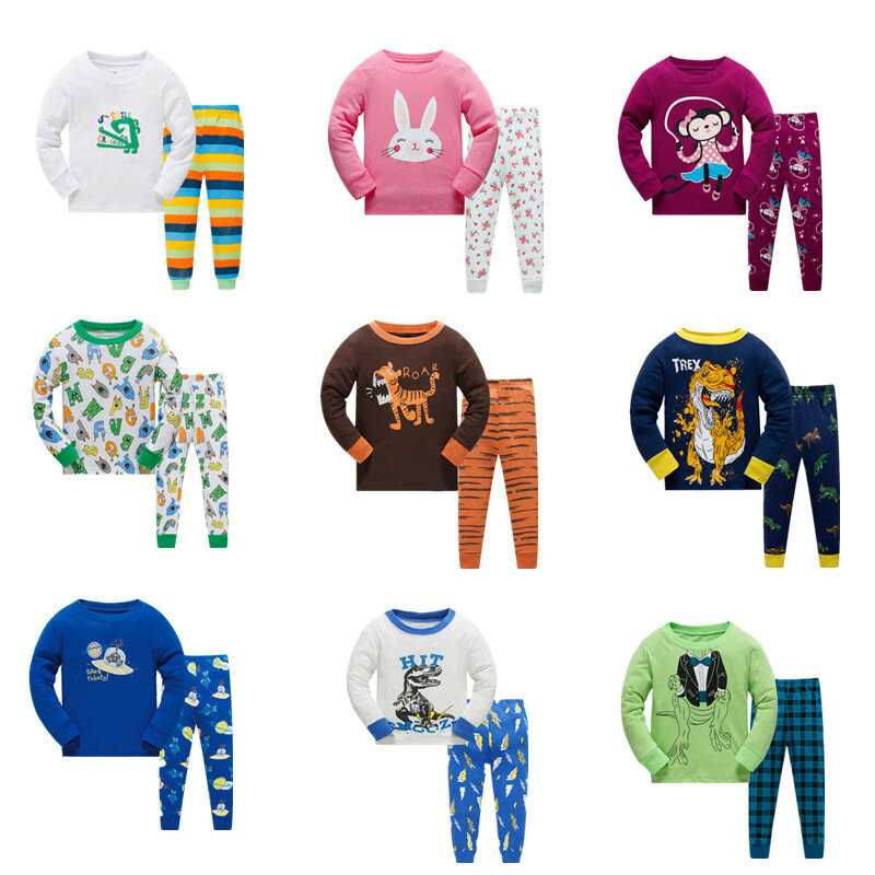 Детский пижамный комплект с героями мультфильмов, домашняя пижама для мальчиков и девочек, Хлопковая пижама с милыми животными, одежда для ...