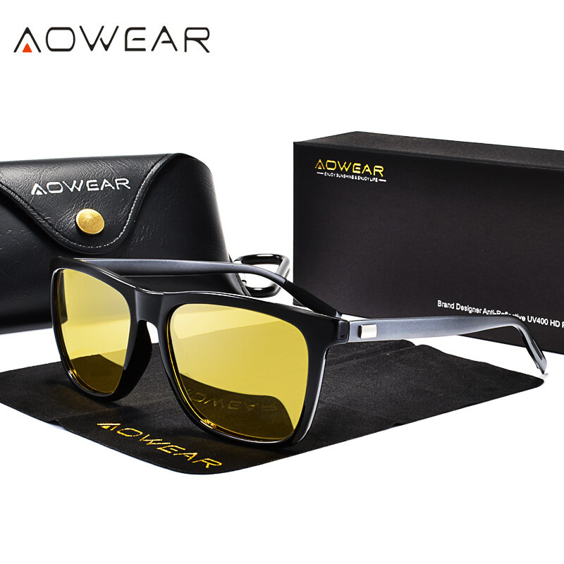 AOWEAR-Gafas De visión nocturna HD para hombre, lentes De aluminio amarillas, polarizadas, seguras para conducir