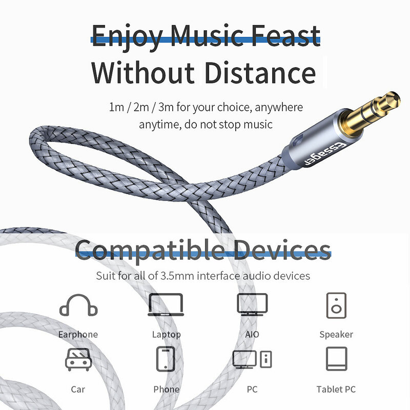 Essager-Cable de extensión para auriculares, conector auxiliar de Audio de 3,5mm, divisor hembra de 3,5mm, extensor de altavoz para adaptador de auriculares