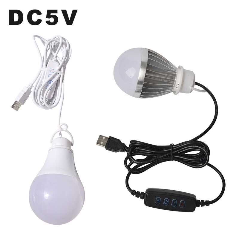 DC5V LED 전구 무단 디밍 온/오프 스위치 10W USB 밝기 조절 행잉 램프 야간용, 캠핑용 비상 LED 전구